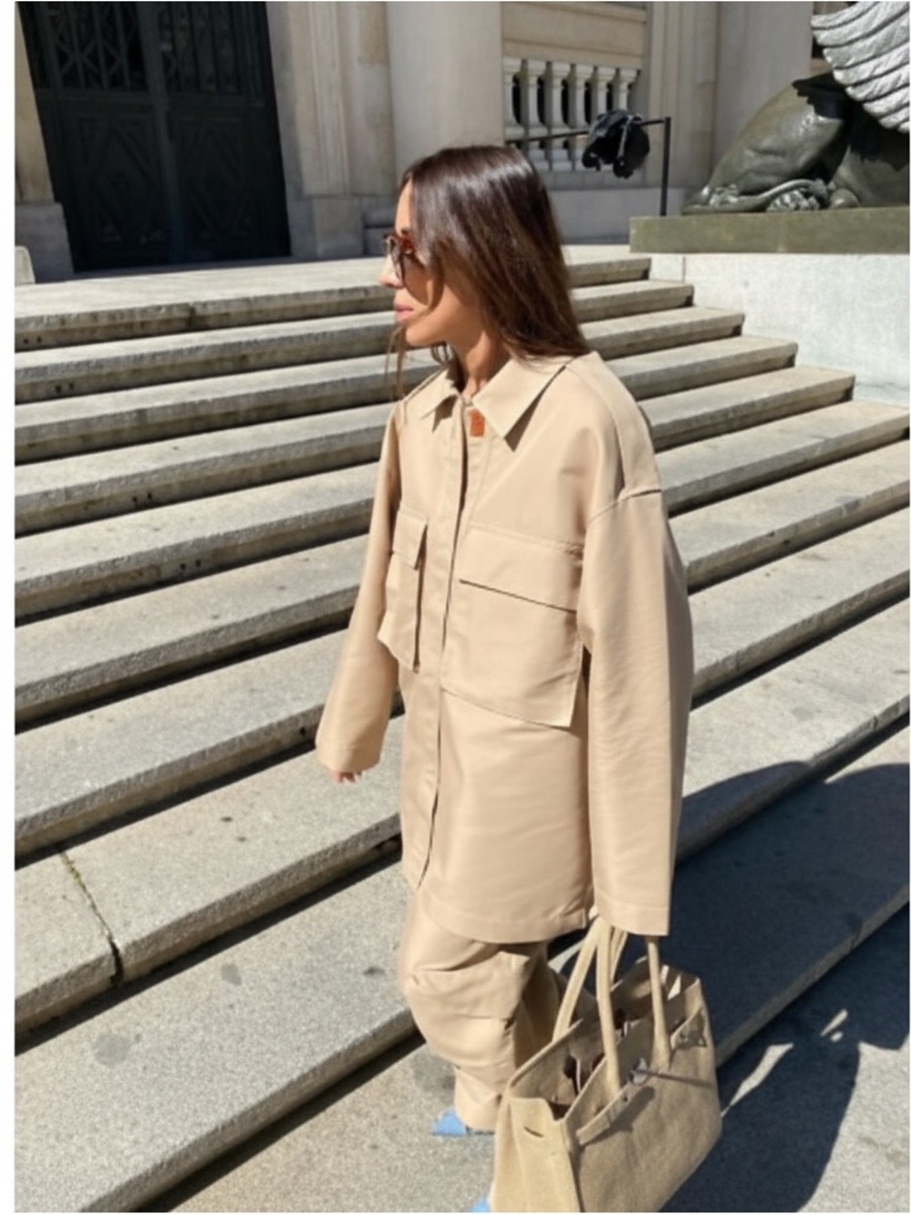 ZARA Tan Utility Cargo Overshirt Jacket Coat Pockets Spain
